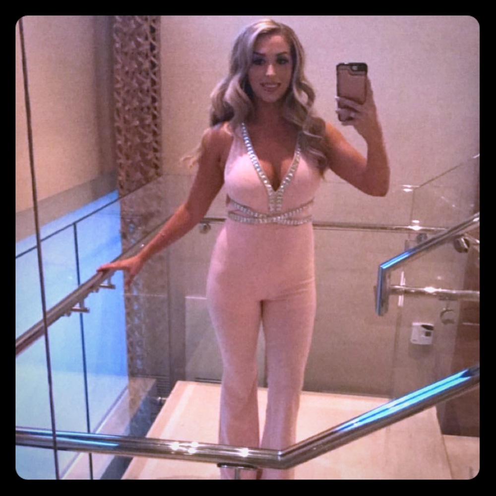 Fashionova Pink Jumpsuit with Rhinestones.